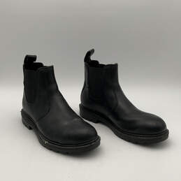 Mens Black Leather Round Toe Pull-On Modern Chelsea Boots Size 10 M