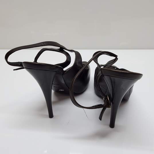 Fendi Dark Brown Leather Peep Toe Slingback Heels Size 37 AUTHENTICATED image number 3