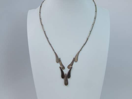 Artisan 925 Textured Teardrops Linked Collar Necklace Earrings & Bracelet Set image number 9