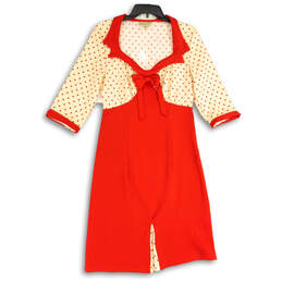 NWT Womens Red Yellow Short Sleeve Polka Dot Shift Dress Size Medium