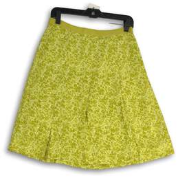 Banana Republic Womens Yellow Floral Pleated Side Zip A-Line Skirt Size 4