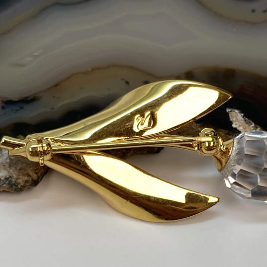Designer Swarovski Gold-Tone Clear Crystal Tulip Flower Brooch Pin image number 3