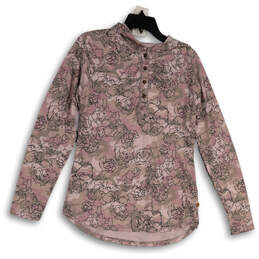 Womens Pink Beige Camouflage Long Sleeve Henley Hoodie Size XS 0-2