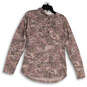 Womens Pink Beige Camouflage Long Sleeve Henley Hoodie Size XS 0-2 image number 1
