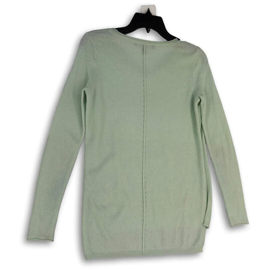 Womens Green Knitted V-Neck Long Sleeve Hi-Low Hem Pullover Sweater Size S image number 2