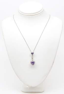 Vintage Inspired Sterling Silver Cameo Diamond Accent & Amethyst Necklaces 16.2g alternative image