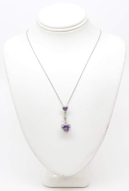 Vintage Inspired Sterling Silver Cameo Diamond Accent & Amethyst Necklaces 16.2g image number 2