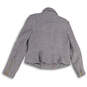 Womens Gray Boiled Wool Pockets Asymmetric Zip Motorcycle Jacket Size Large image number 2