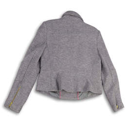 Womens Gray Boiled Wool Pockets Asymmetric Zip Motorcycle Jacket Size Large alternative image