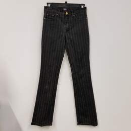 Womens Black Pinstripe Denim Dark Wash Stretch Straight Leg Jeans Sz 28X42 alternative image