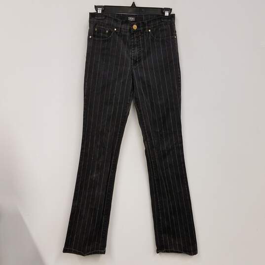 Womens Black Pinstripe Denim Dark Wash Stretch Straight Leg Jeans Sz 28X42 image number 2