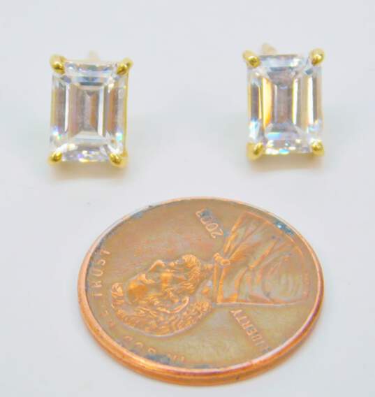 14K Yellow Gold Emerald Cut CZ Stud Earrings 2.3g image number 3