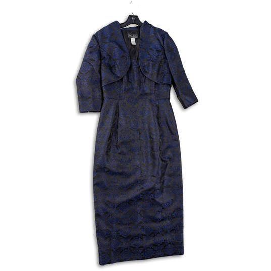 Womens Black Blue Floral 3/4 Sleeve Square Neck Sheath Dress Size 10 image number 1