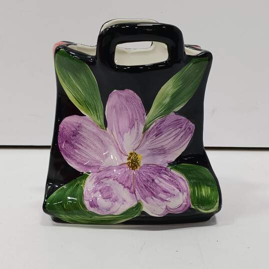 Lavorato Dipinto A Mano  Floral Ceramic Bag Planter Vase image number 5