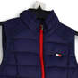 Womens Blue Red Mock Neck Sleeveless Full-Zip Puffer Vest Size Small image number 3