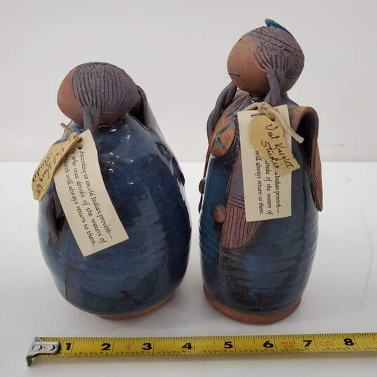 Val Knight Studio Handmade Pottery Women Blue Matched Pair Figurines Sculptures image number 8