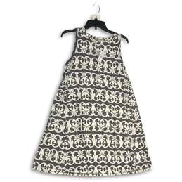 NWT Loft Womens Gray White Printed Sleeveless Round Neck A-Line Dress Size M
