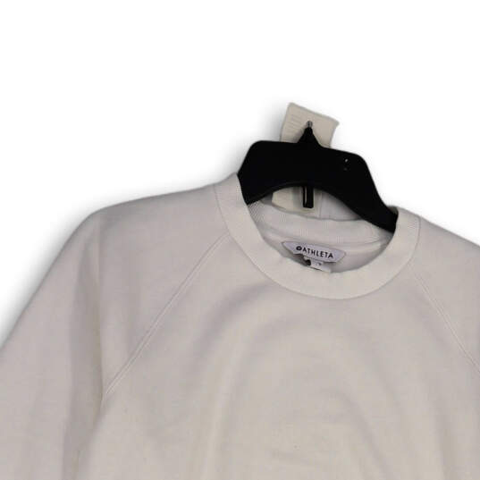 Womens White Long Sleeve Pocket Crew Neck Pullover Sweatshirt Size Small image number 3