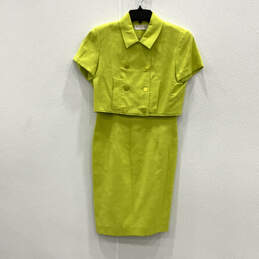 Womens Highlighter Green Short Sleeve Front Button 2 Piece Set Size 4