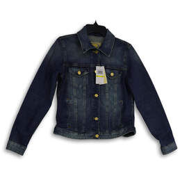 NWT Womens Blue Denim Spread Collar Long Sleeve Jean Jacket Size M