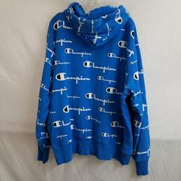 Champion allover print blue logo sweatshirt hoodie men's 2XL alternative image