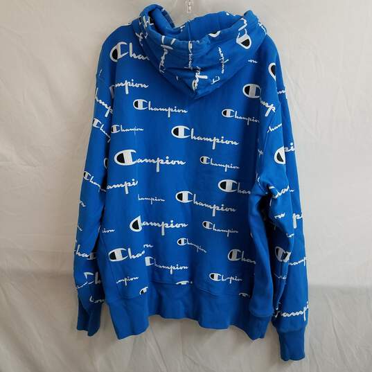 Champion allover print blue logo sweatshirt hoodie men's 2XL image number 2