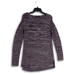 Womens Purple Knitted Space Dye Long Sleeve Side Slit Pullover Sweater Sz M