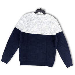 Mens Blue White Knitted Long Sleeve Crew Neck Pullover Sweater Size XL alternative image