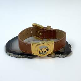 Designer Michael Kors Gold-Tone Monogram Single Tongue Buckle Wrap  Bracelet