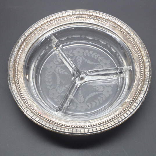 Wallace Sterling Silver Trim Divided Glass Bowl image number 3