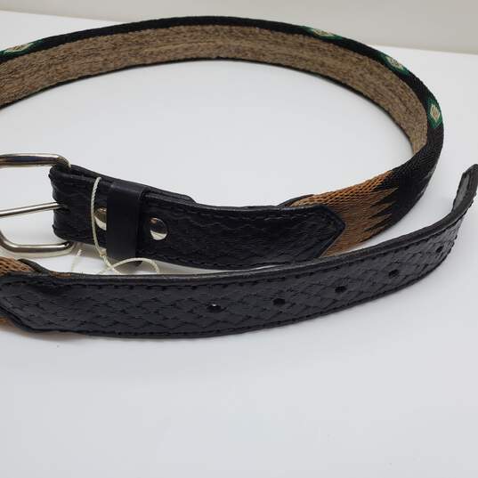 Handcrafted Black Hitched Belt White Green Pattern 38in-41in image number 3