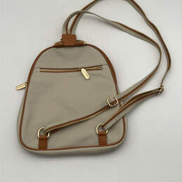 Womens White Brown Leather Adjustable Strap Inner Outer Zip Pocket Backpack