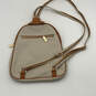 Womens White Brown Leather Adjustable Strap Inner Outer Zip Pocket Backpack image number 1
