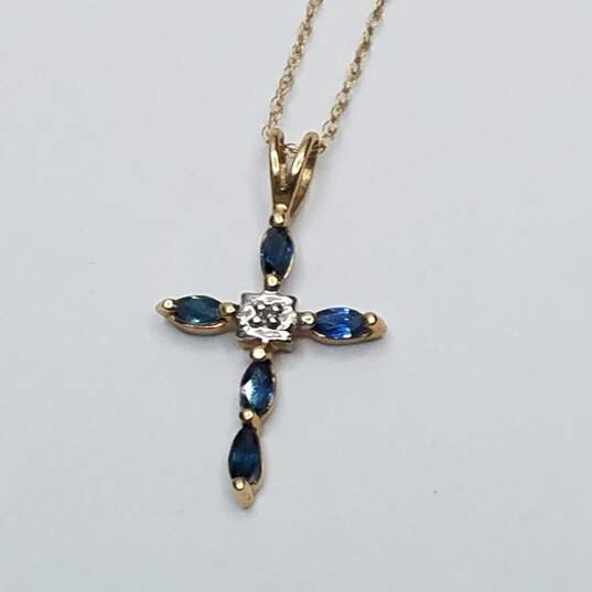 10K Gold Diamond & Tanzanite Cross Pendant Necklace 1.0g image number 1