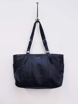 COACH F17722 Gallery East West Black Leather Medium Tote Bag Handbag