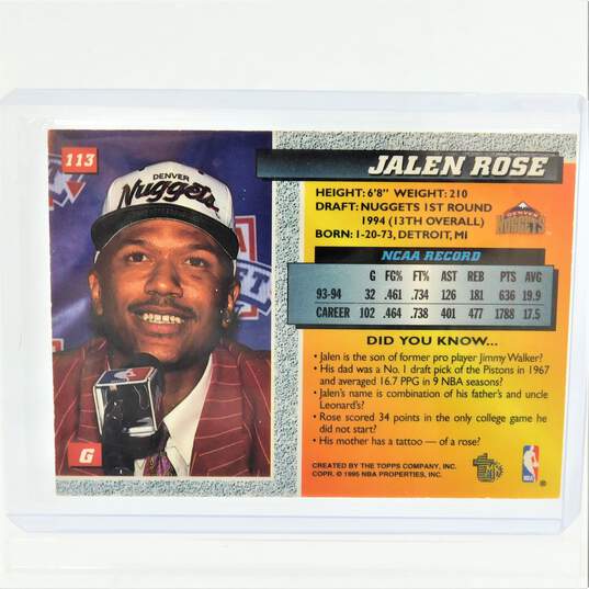 1994-95 Jalen Rose Topps Embossed Rookie Denver Nuggets image number 3