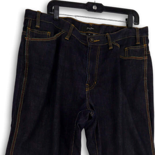 Mens Blue Denim Dark Wash Regular Fit Pockets Straight Leg Jeans Size 38 image number 3