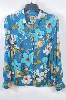 Tommy Bahama Women Blue Floral Print Button Up Shirt S