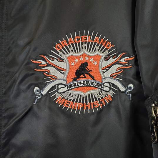 Harley Davidson Men's Black Bomber Jacket SZ M image number 2