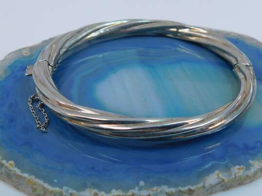 Artisan 925 Textured Glass Pendant Necklace & Twisted Bangle Bracelet 30.1g image number 2