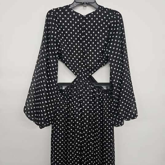 Polka Dot Black Long Sleeve Cut Out Maxi Dress With Slit image number 3