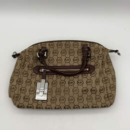 Womens Brown Monogram Inner Outer Pocket Double Handle Handbag Purse