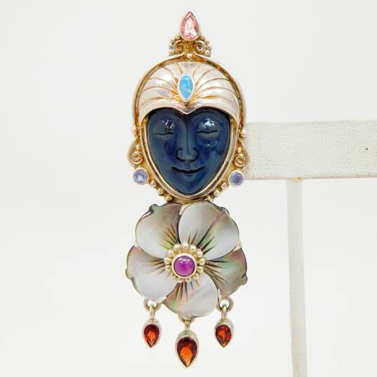 Sajen 925 Pink Tourmaline Opal Garnet Onyx Mother Of Pearl Tanzanite Goddess Pendant Brooch 31.8g image number 2