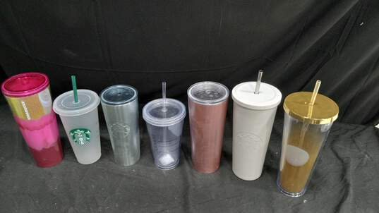 7pc Bundle of Assorted Starbucks Tumblers W/Lids image number 1