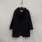 Womens Black Long Sleeve Side Collar Bow Button Front Overcoat Size Small image number 1