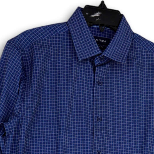 NWT Womens Blue Plaid Classic Long Sleeve Collared Button-Up Shirt Size M image number 3