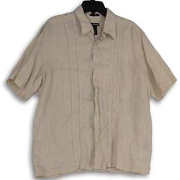 Mens Beige Spread Collar Short Sleeve Casual Button-Up Shirt Size XL