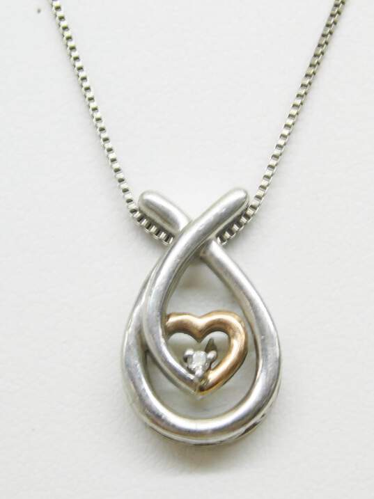 925 Sterling Silver & 10K Gold Diamond Accent Jesus Fish Heart Pendant On Chain Necklace 3.7g image number 3