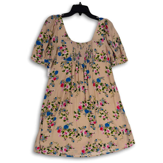 NWT Womens Pink Blue Floral Pleated Square Neck A-Line Dress Size M image number 2