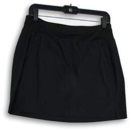 Womens Black Elastic Waist Flat Front Zipper Pocket Short Mini Skirt Size 8